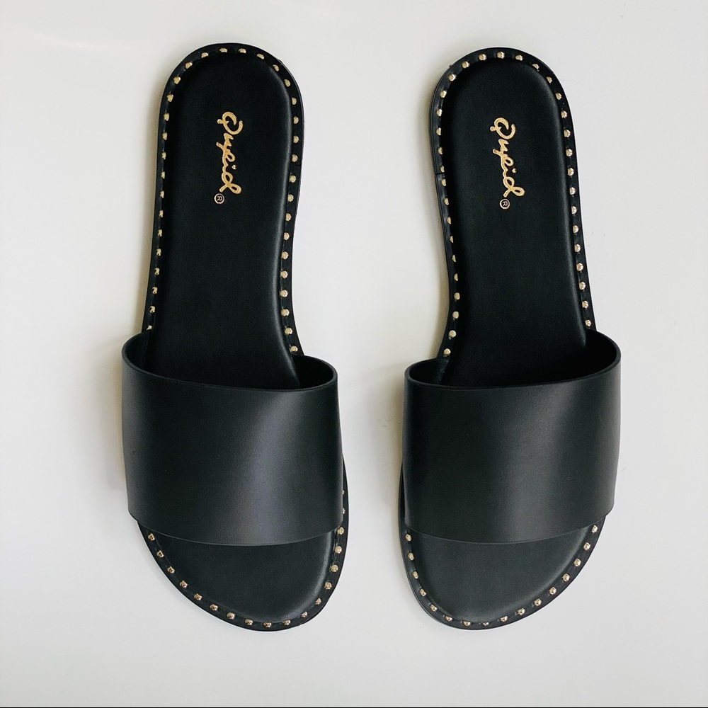 New // GOLD STUDDED SLIP ON SANDAL IN BLACK - Picture 2 of 5